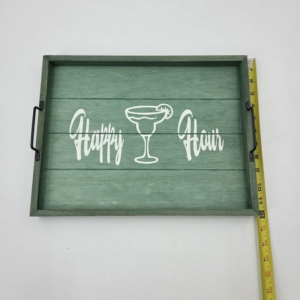 Green Wooden Happy Hour Serving Tray